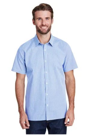 Men's Microcheck Short Sleeve Cotton Shirt (Light Blue / White)
