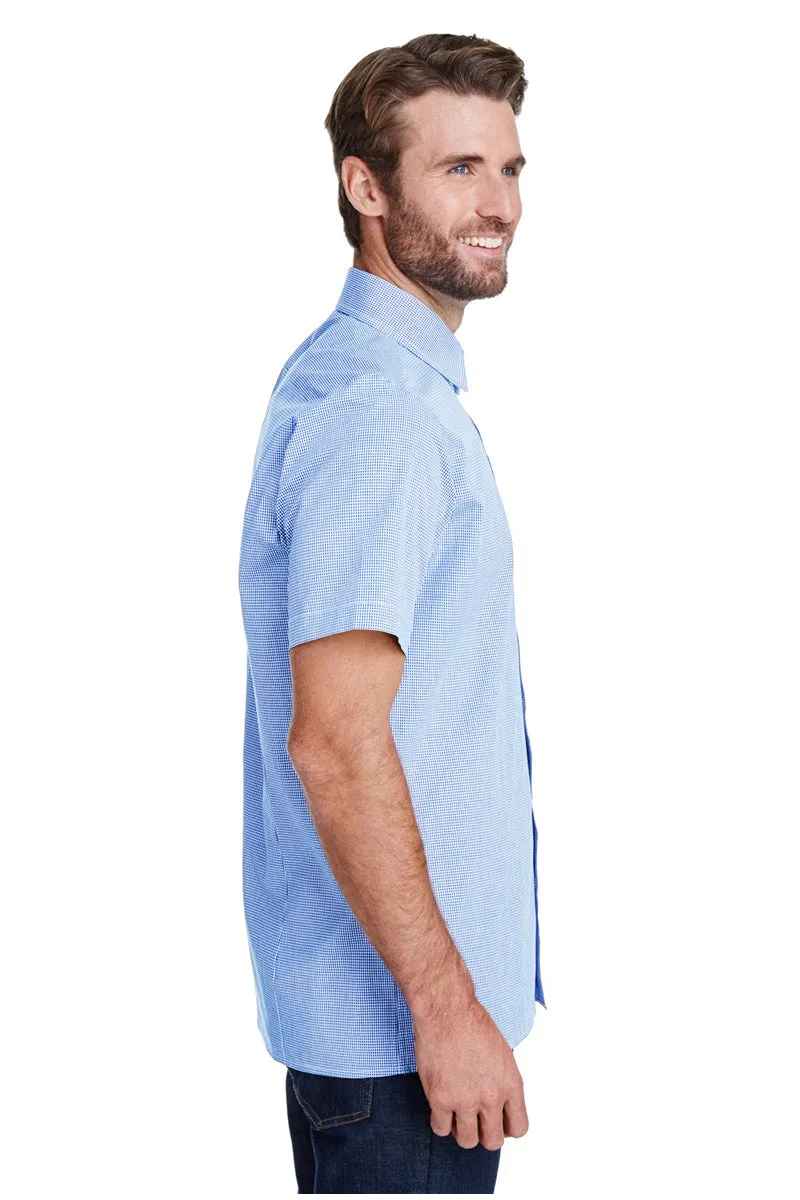 Men's Microcheck Short Sleeve Cotton Shirt (Light Blue / White)