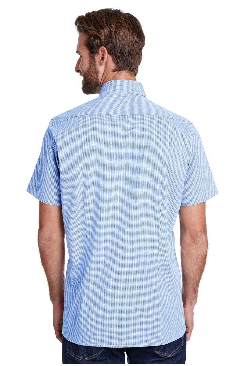 Men's Microcheck Short Sleeve Cotton Shirt (Light Blue / White)