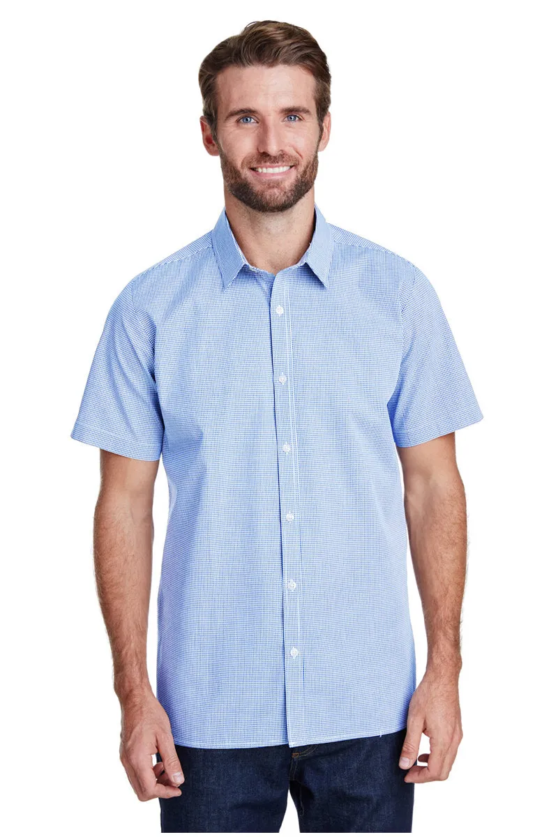 Men's Microcheck Short Sleeve Cotton Shirt (Light Blue / White)