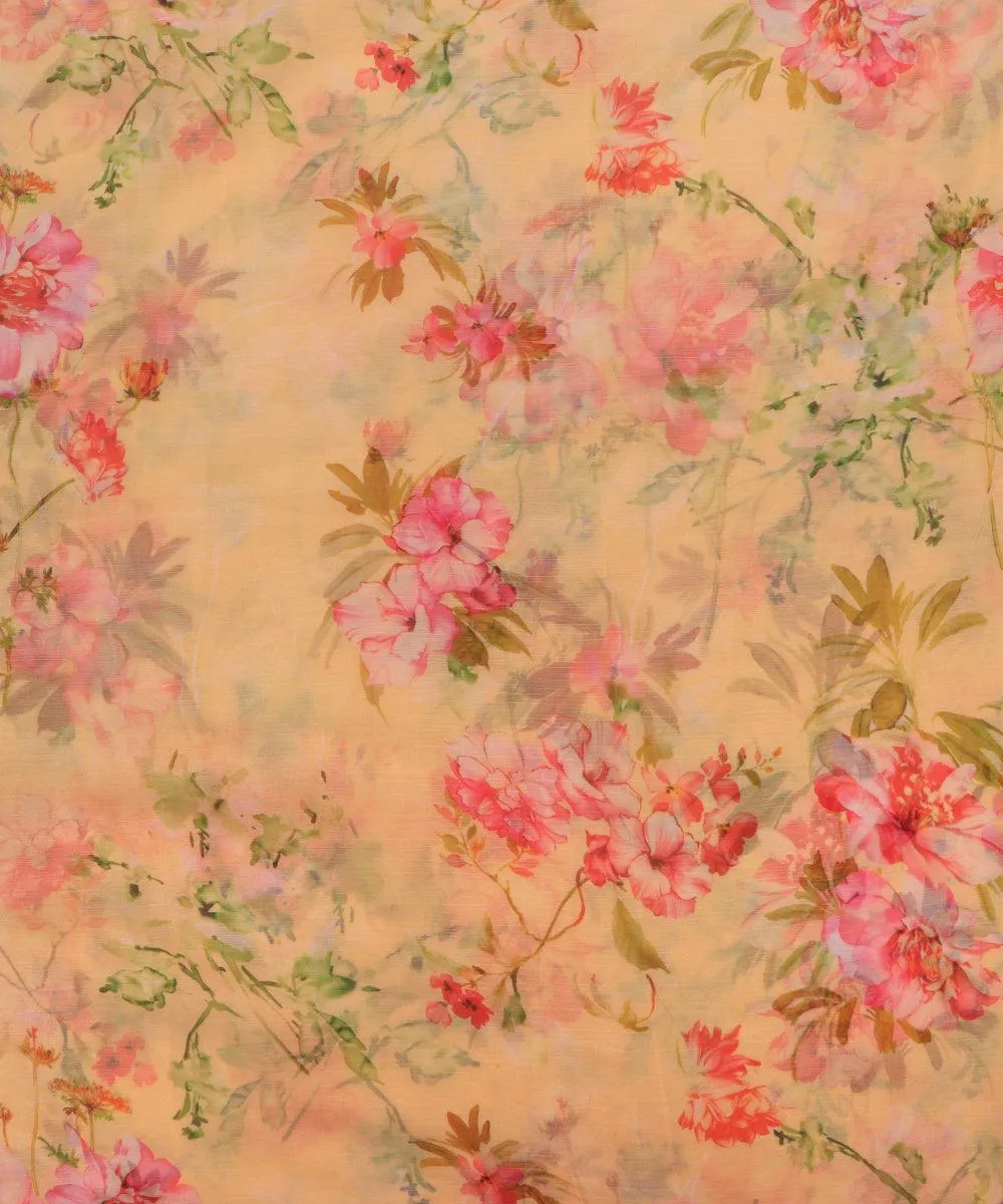 Mint Colour Floral Print Chiffon Fabric