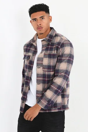NAVY BUTTON THROUGH LONG SLEEVE CHECKED JACKET