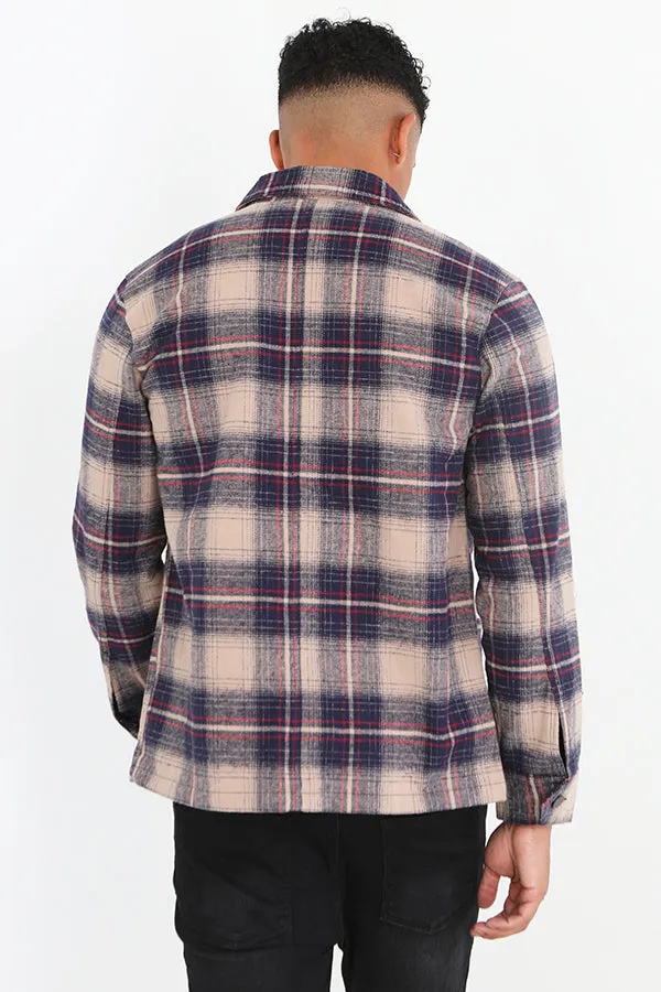 NAVY BUTTON THROUGH LONG SLEEVE CHECKED JACKET
