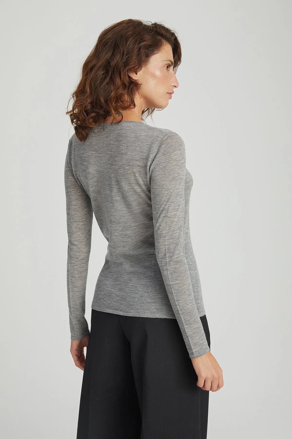 Pale Grey Ultralight Pure Cashmere Crew Neck Sweater