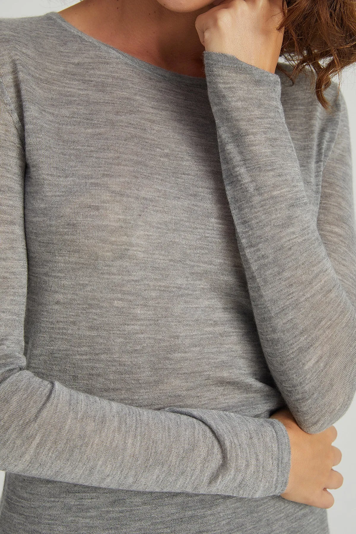 Pale Grey Ultralight Pure Cashmere Crew Neck Sweater