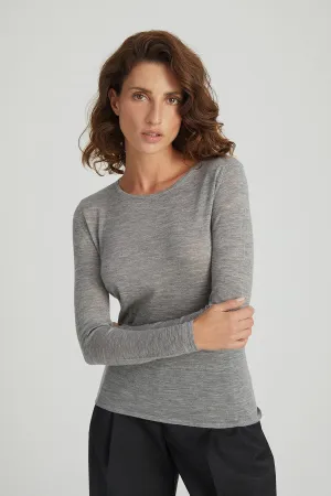 Pale Grey Ultralight Pure Cashmere Crew Neck Sweater