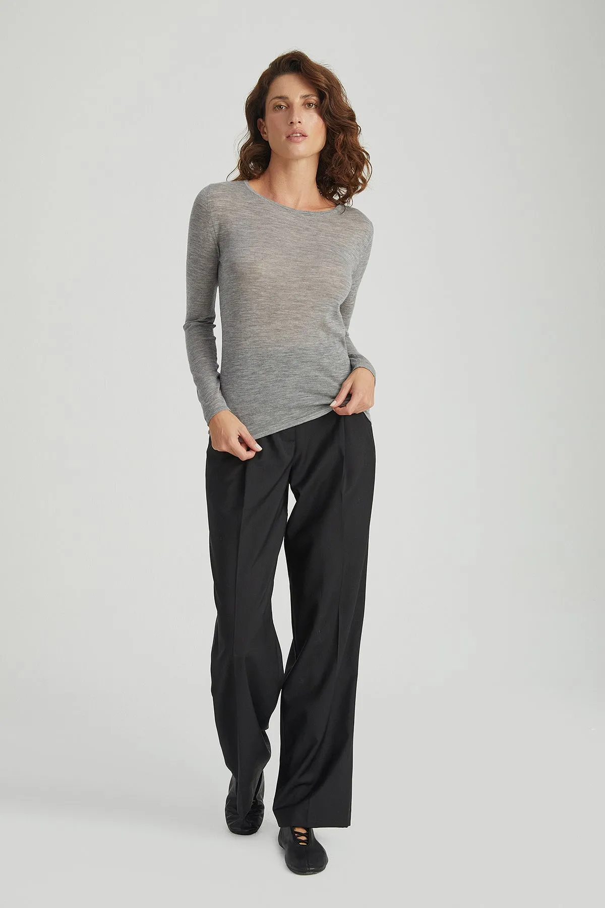 Pale Grey Ultralight Pure Cashmere Crew Neck Sweater