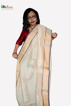 Paturu Handloom Off White and Purple Sico Saree