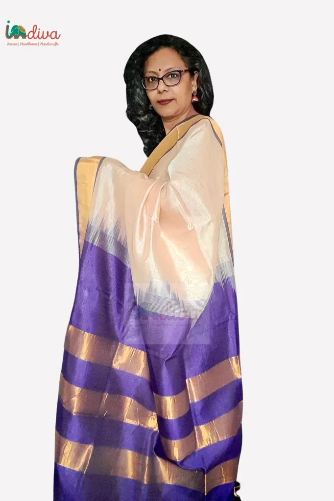 Paturu Handloom Off White and Purple Sico Saree