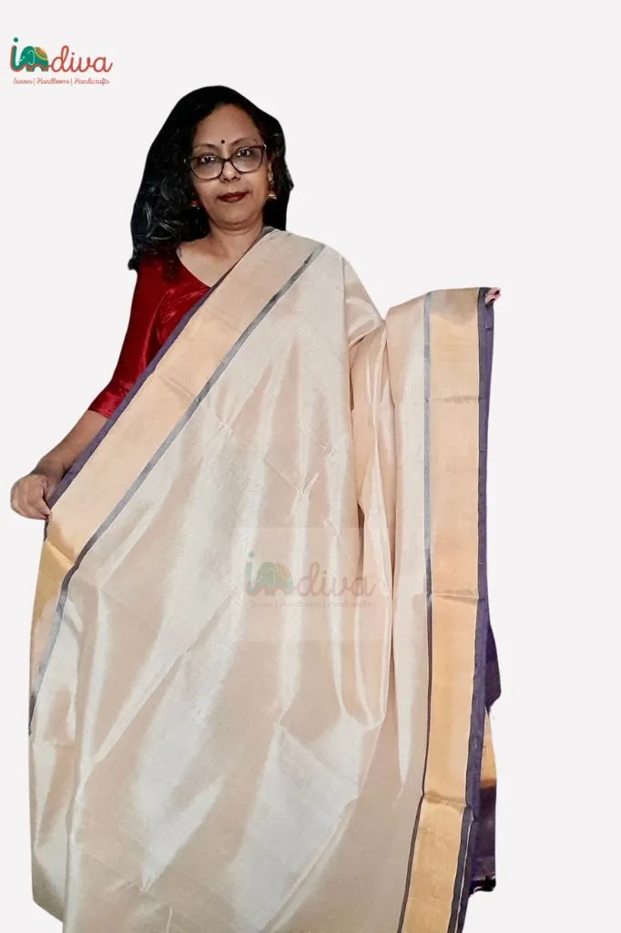 Paturu Handloom Off White and Purple Sico Saree