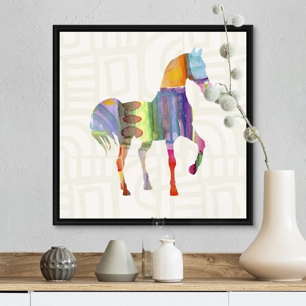 "Colorful Horse III" Black Float Frame Canvas Art