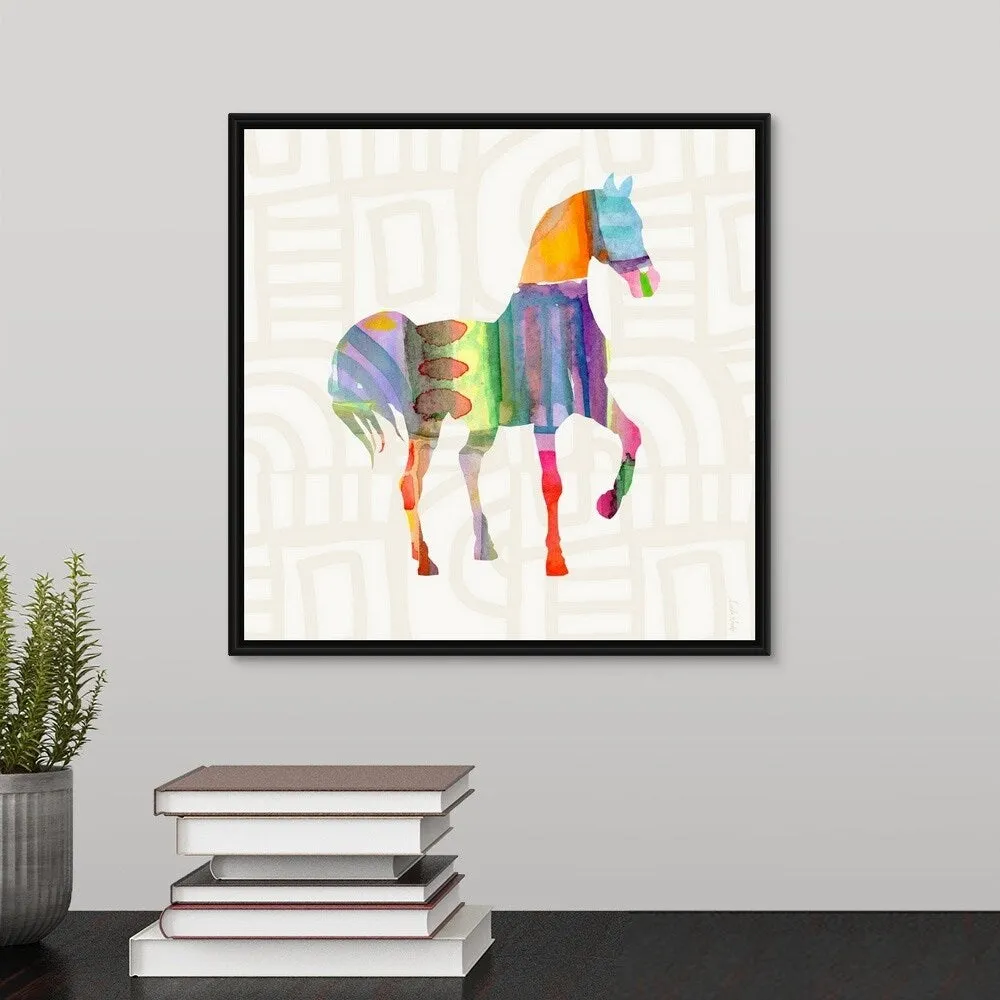 "Colorful Horse III" Black Float Frame Canvas Art
