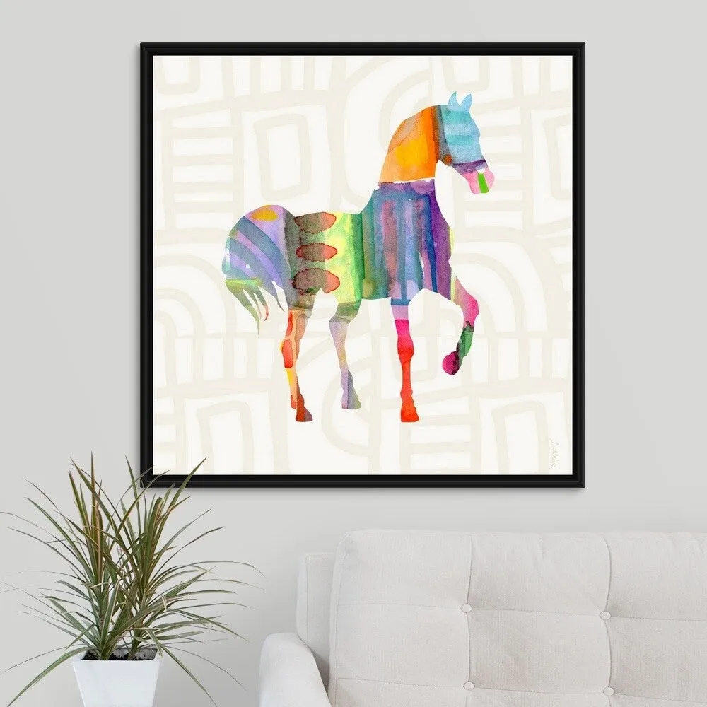 "Colorful Horse III" Black Float Frame Canvas Art