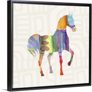 "Colorful Horse III" Black Float Frame Canvas Art