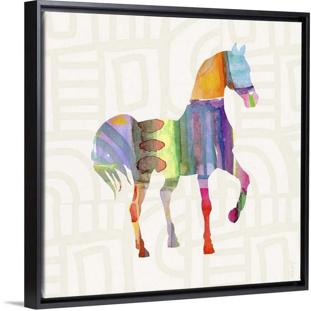 "Colorful Horse III" Black Float Frame Canvas Art