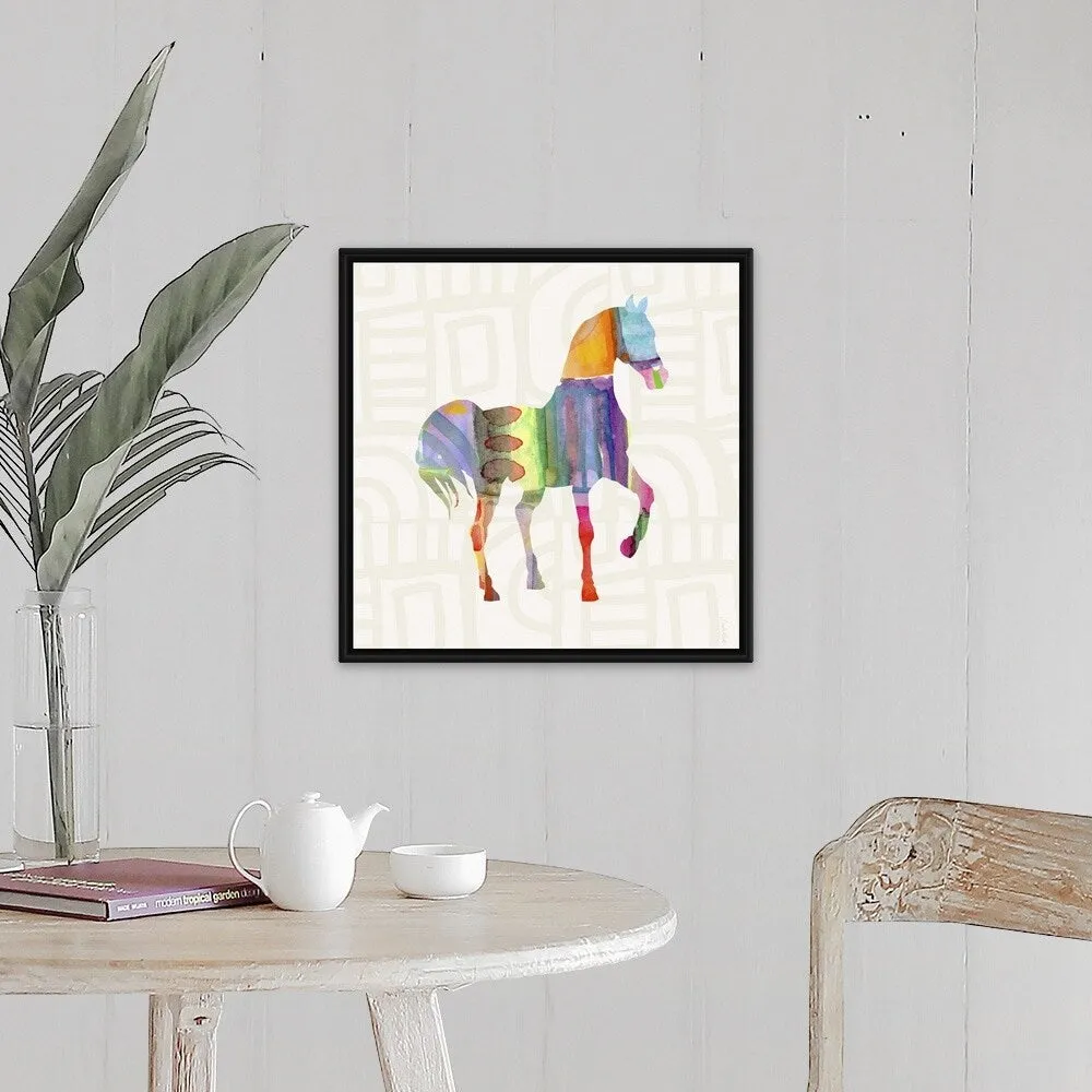 "Colorful Horse III" Black Float Frame Canvas Art