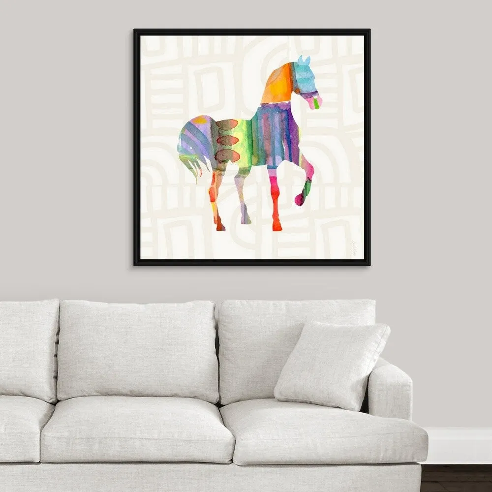 "Colorful Horse III" Black Float Frame Canvas Art