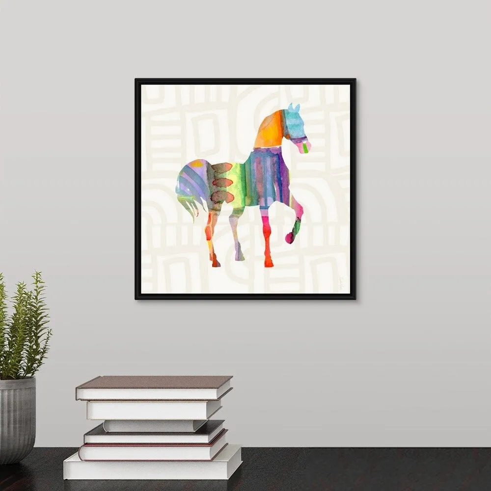 "Colorful Horse III" Black Float Frame Canvas Art