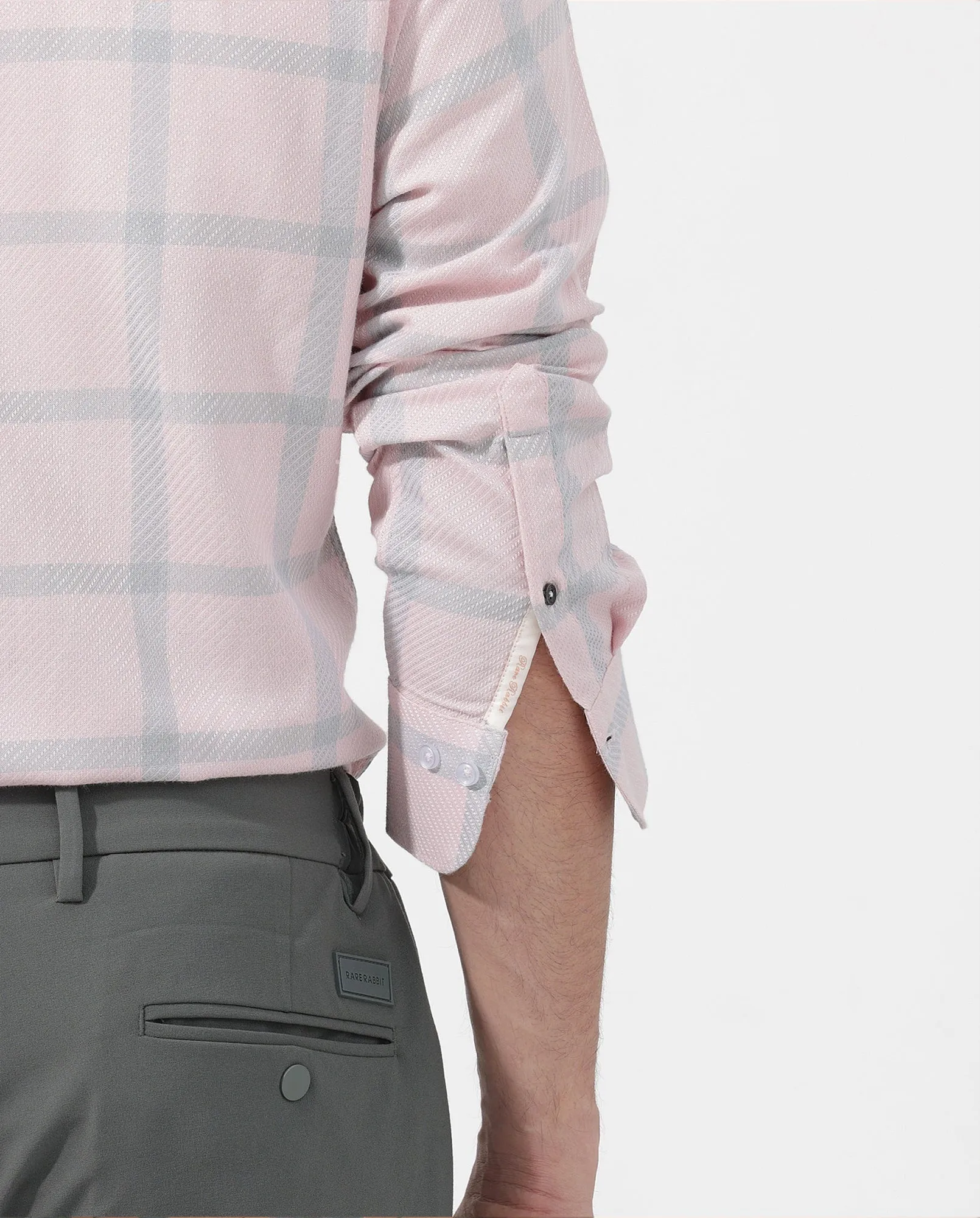 Rare Rabbit Mens Pierce Pink Cotton Viscose Fabric Full Sleeves Checks Shirt