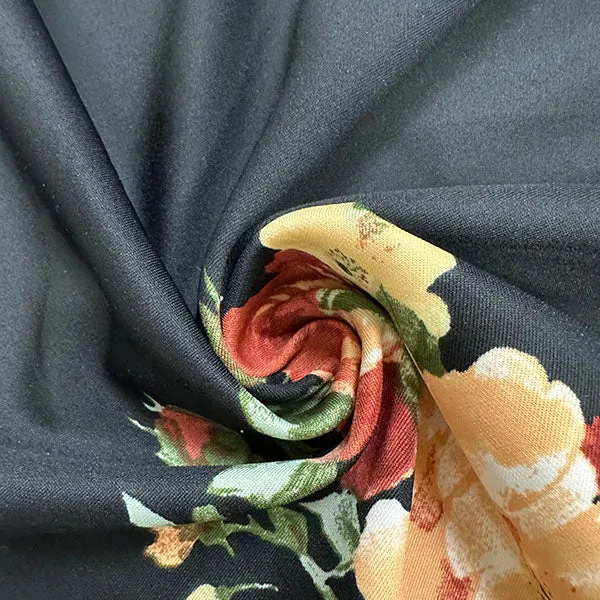 Rust Floral Print Scuba Double Knit Fabric