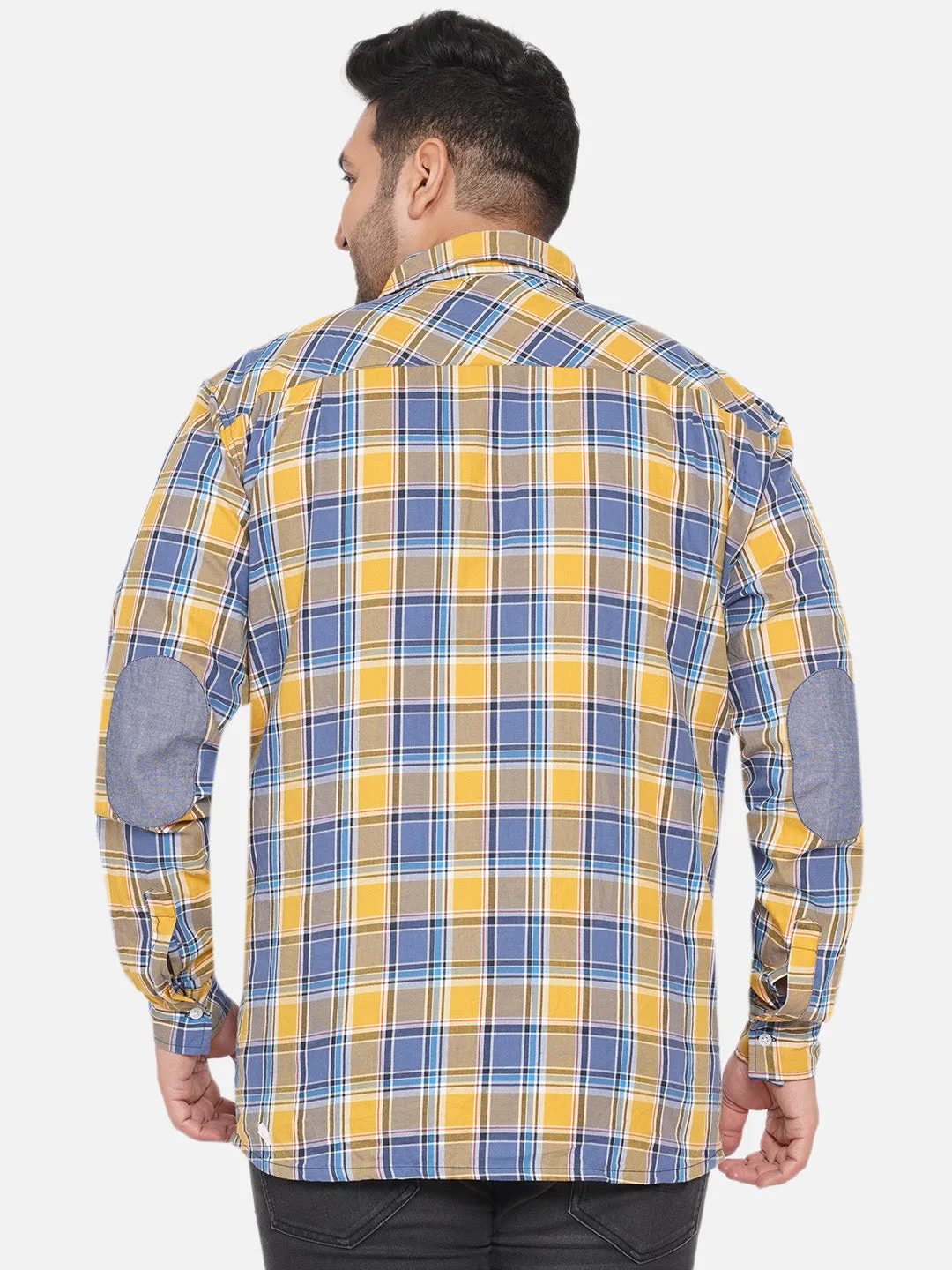 Santonio - Plus Size Men Yellow and Blue Checkered Relaxed Fit Full Sleeves Casual Shirt
