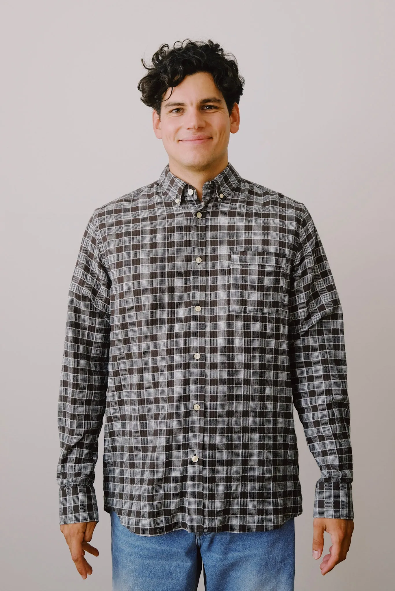 seersucker shirt - hornet - brown checks