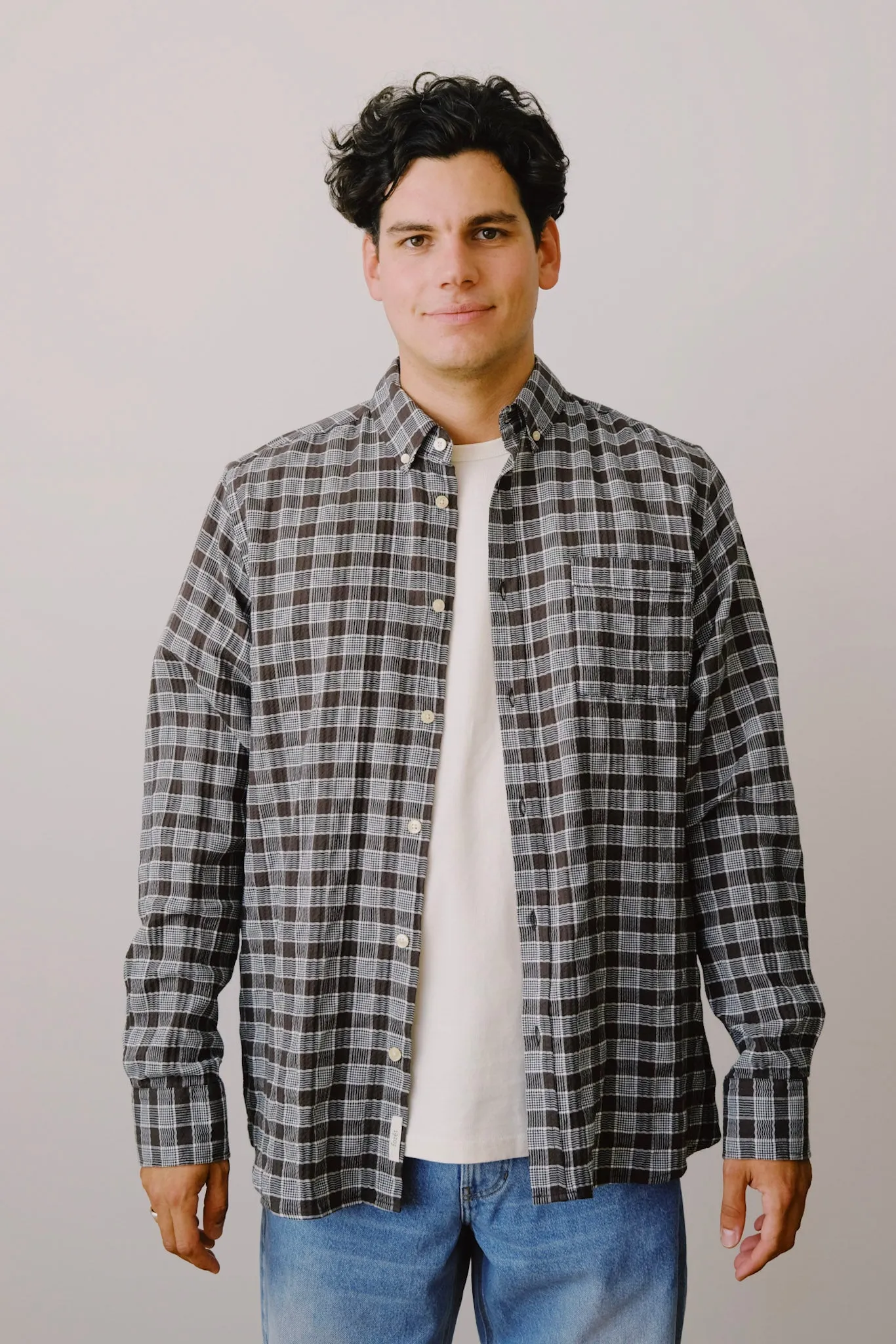 seersucker shirt - hornet - brown checks