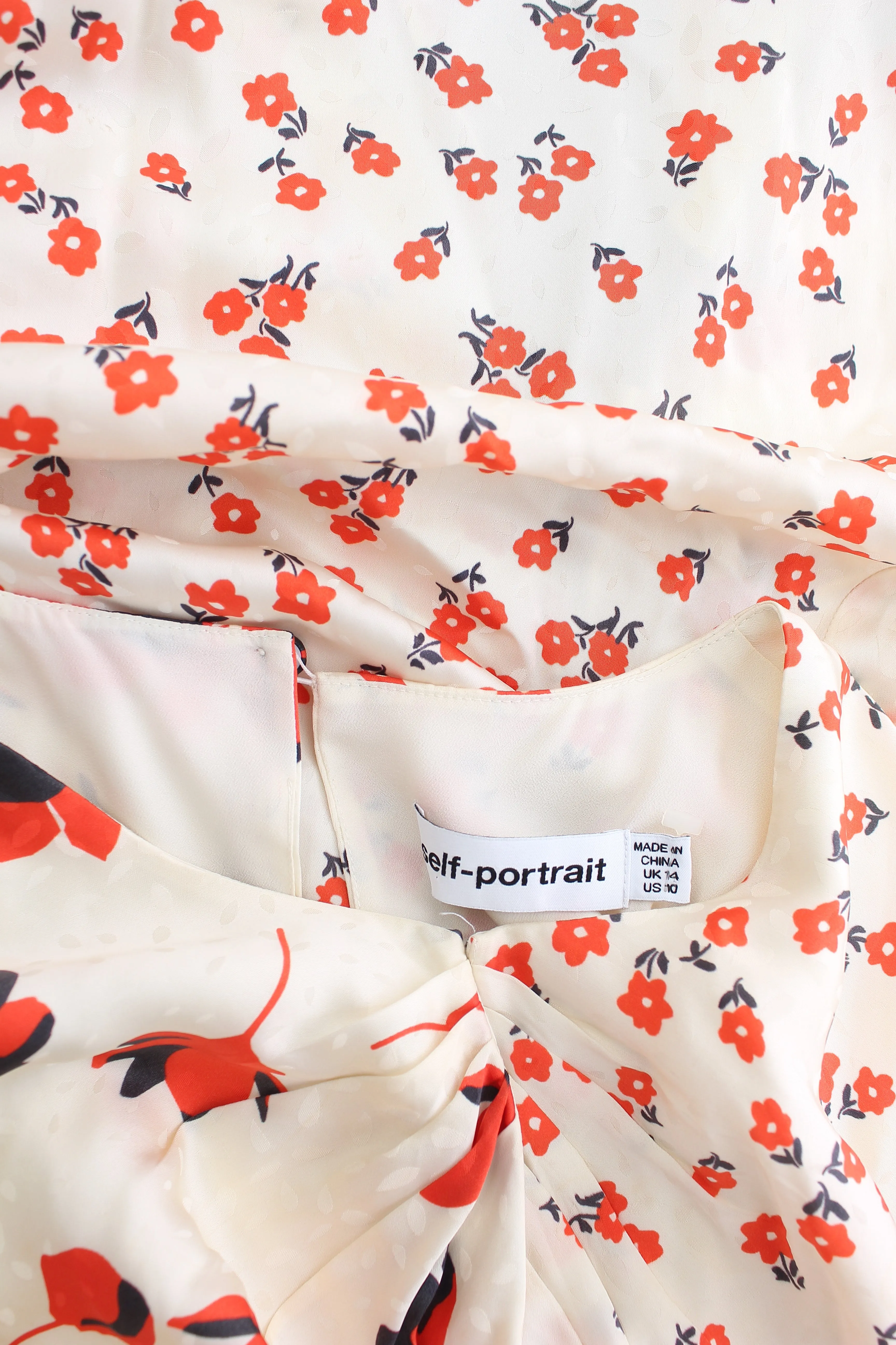 Self-Portrait Floral Printed Satin Midi Dress