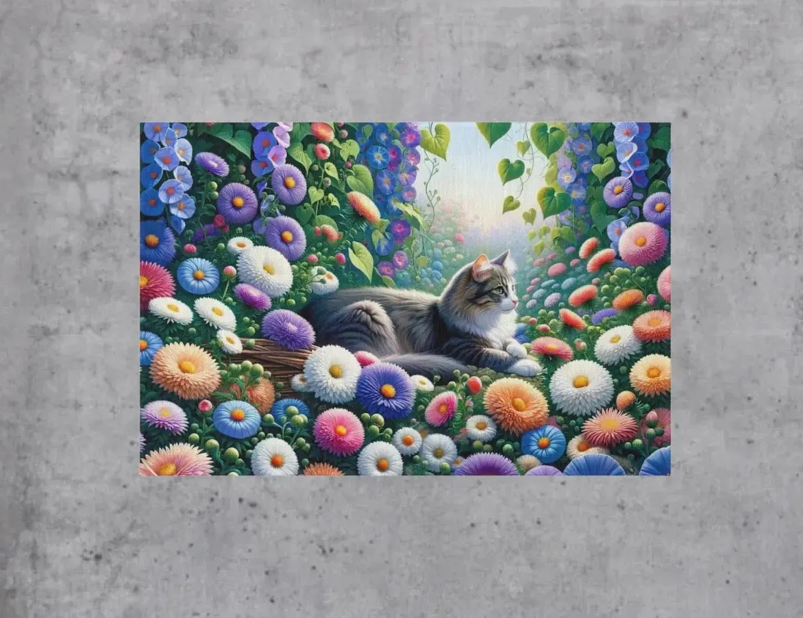September Birth Flower - Aster and Morning Glory - Cat Lover - Indoor/Outdoor Rug