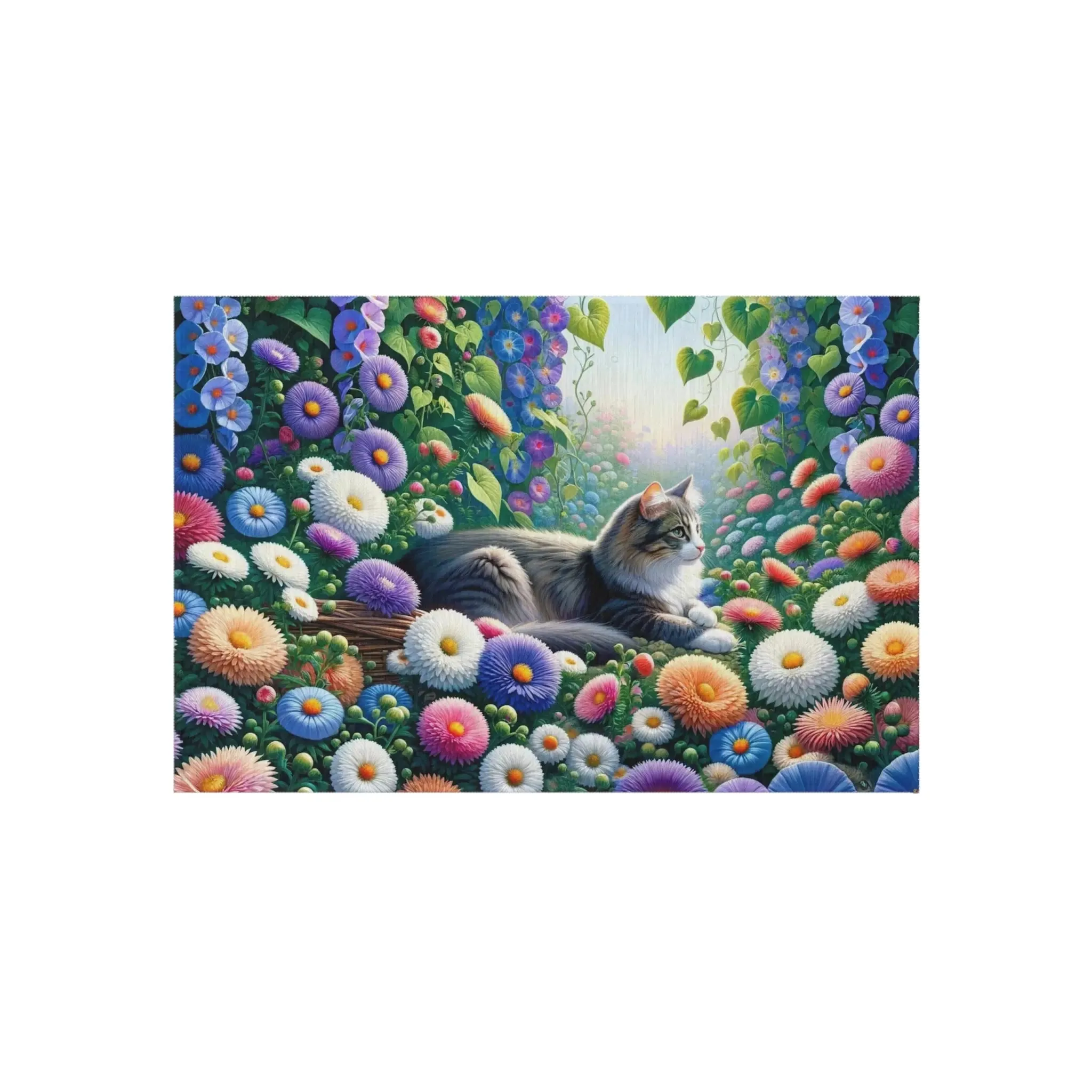 September Birth Flower - Aster and Morning Glory - Cat Lover - Indoor/Outdoor Rug
