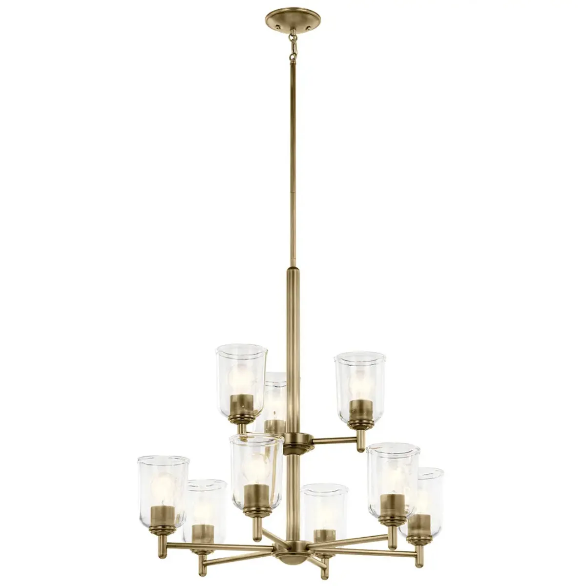 Shailene 27" 9-Light Chandelier with Clear Glass, Natural Brass Finish