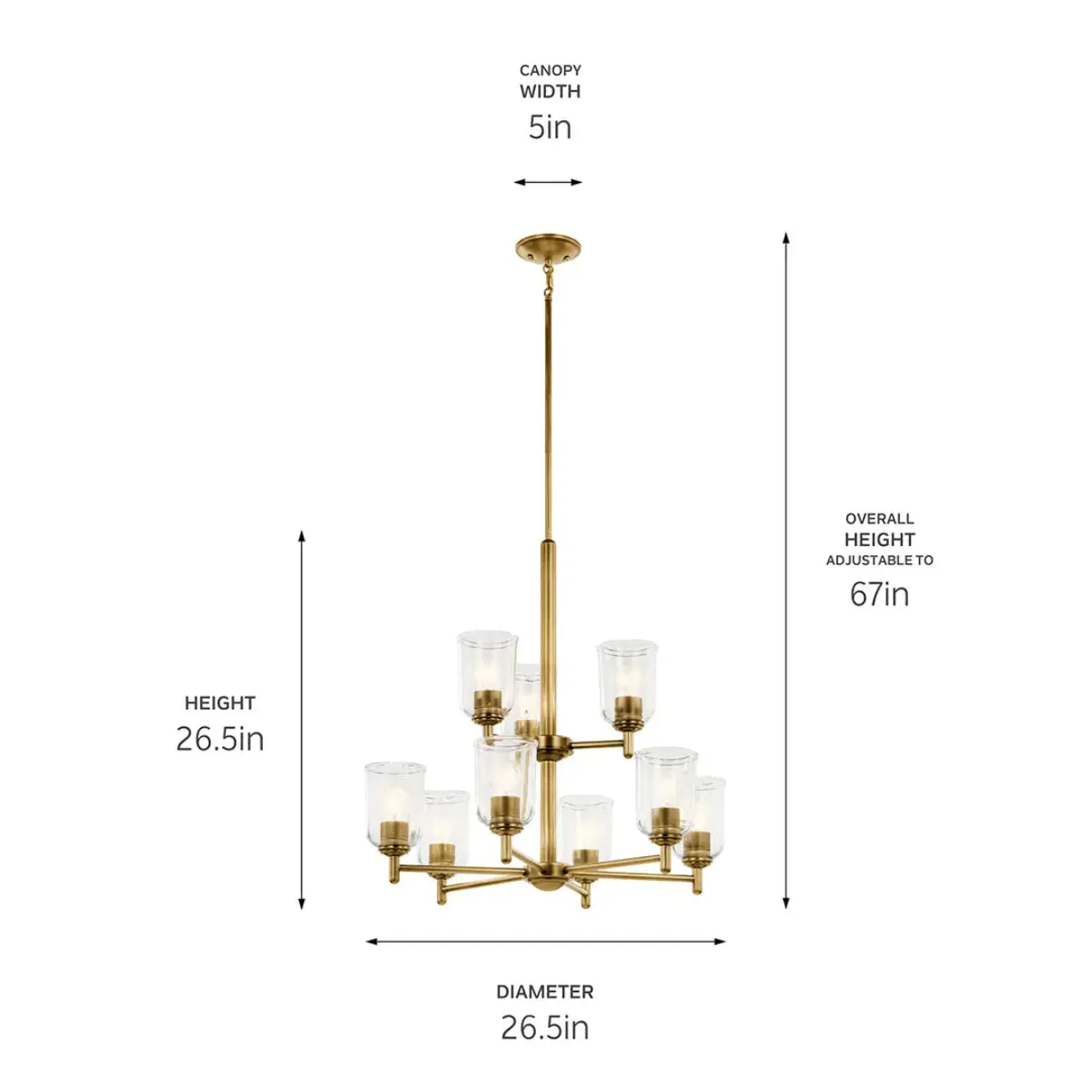 Shailene 27" 9-Light Chandelier with Clear Glass, Natural Brass Finish