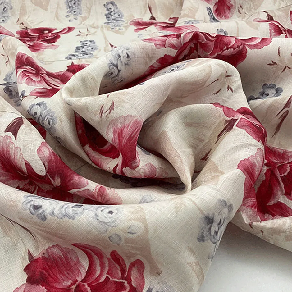 Soft printed linen with floral composition - Sample