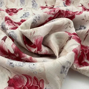 Soft printed linen with floral composition - Sample