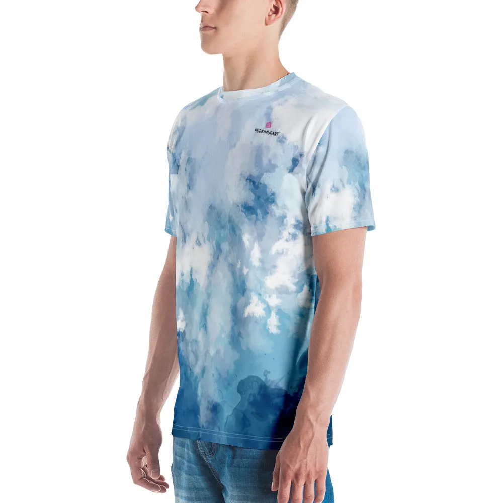Tie Dye Blue Men's T-shirt, Abstract Sky Blue Luxury Tee For Me-Made in USA/EU/MX (US Size: XS-2XL)