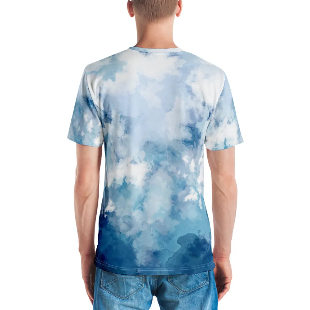 Tie Dye Blue Men's T-shirt, Abstract Sky Blue Luxury Tee For Me-Made in USA/EU/MX (US Size: XS-2XL)