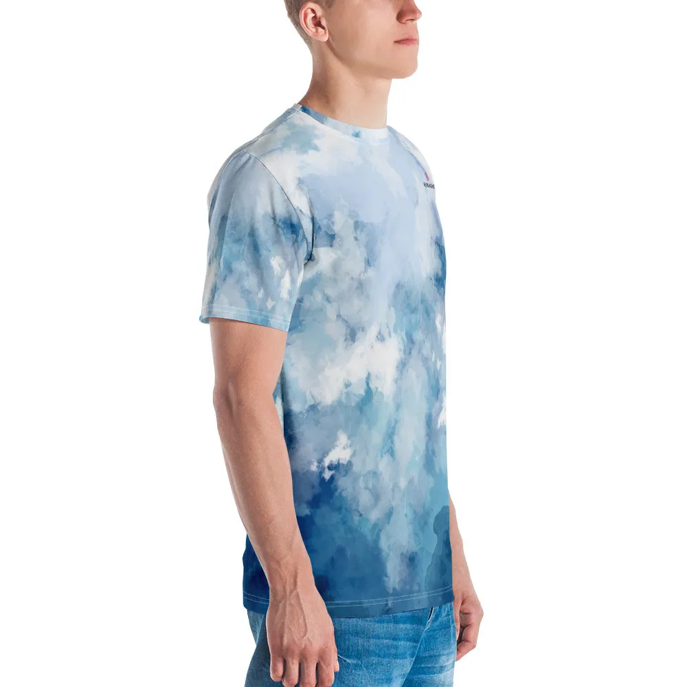 Tie Dye Blue Men's T-shirt, Abstract Sky Blue Luxury Tee For Me-Made in USA/EU/MX (US Size: XS-2XL)