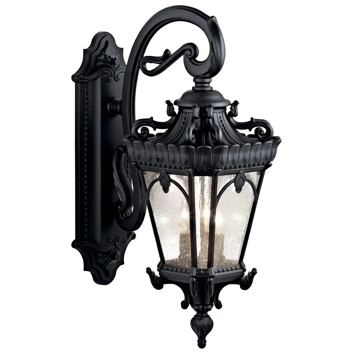 Tournai 29 In 3-Lights Outdoor Wall Light With Clear Seeded Glass, Black Finish