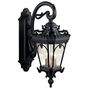 Tournai 29 In 3-Lights Outdoor Wall Light With Clear Seeded Glass, Black Finish