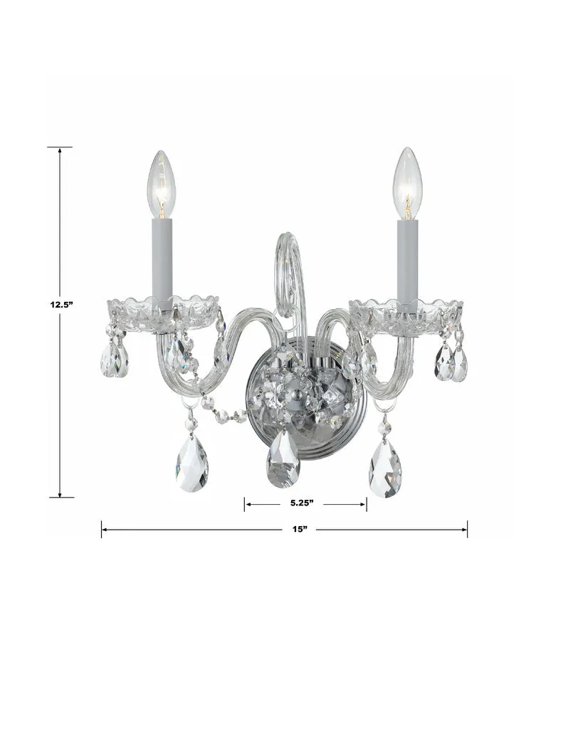 Traditional Crystal 2 Light Hand Cut Crystal Polished Chrome Sconce