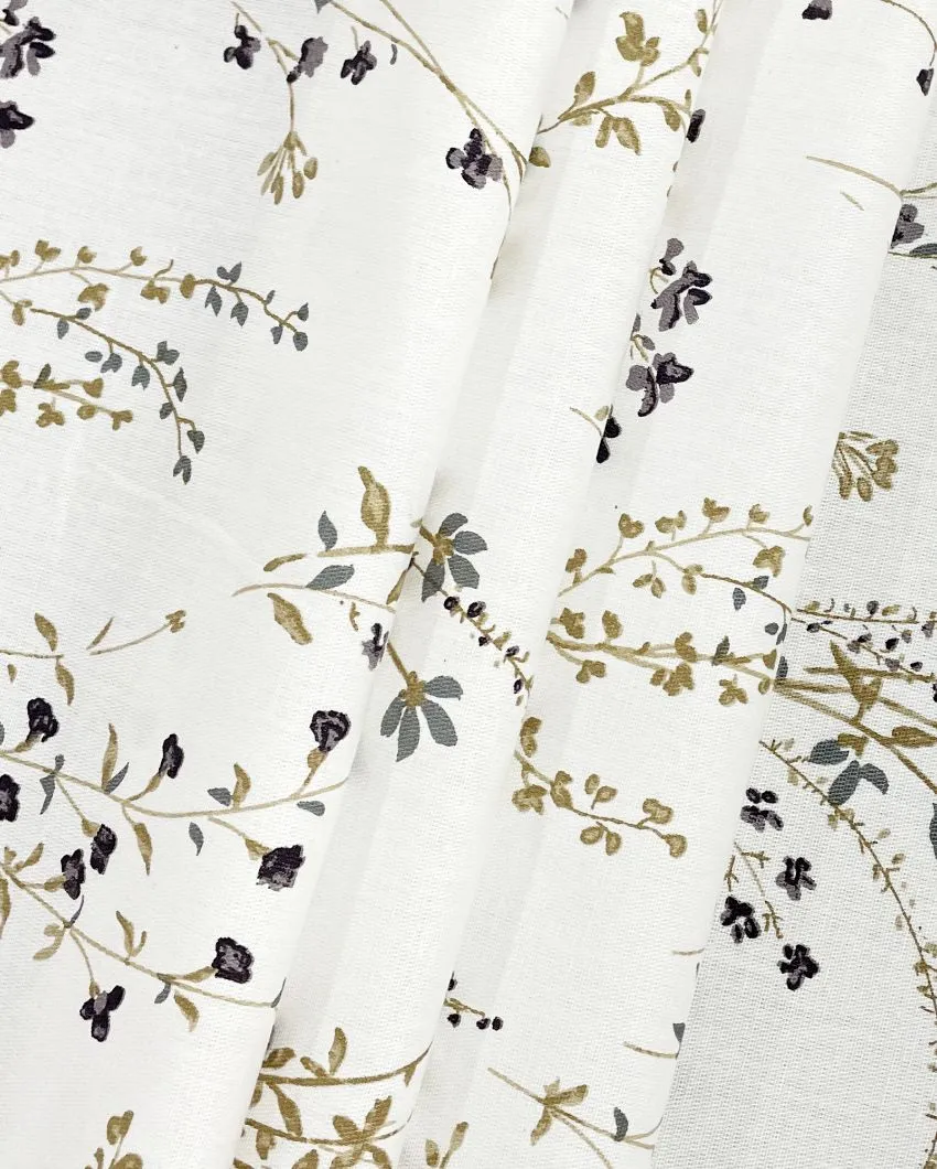 White and Neutral Floral Ananda Cotton One Bedsheet With Two Pillow Covers | 108 x 90 inches