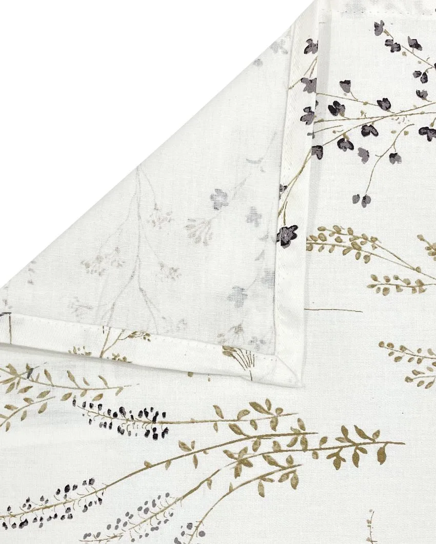White and Neutral Floral Ananda Cotton One Bedsheet With Two Pillow Covers | 108 x 90 inches