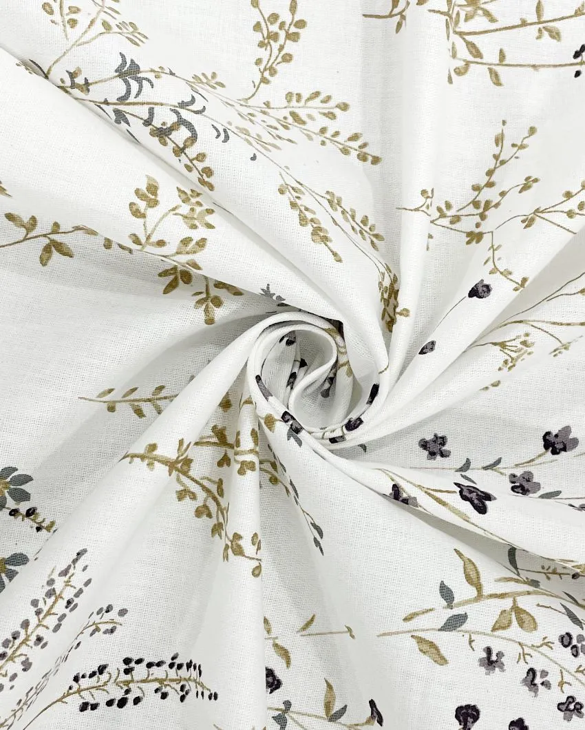 White and Neutral Floral Ananda Cotton One Bedsheet With Two Pillow Covers | 108 x 90 inches