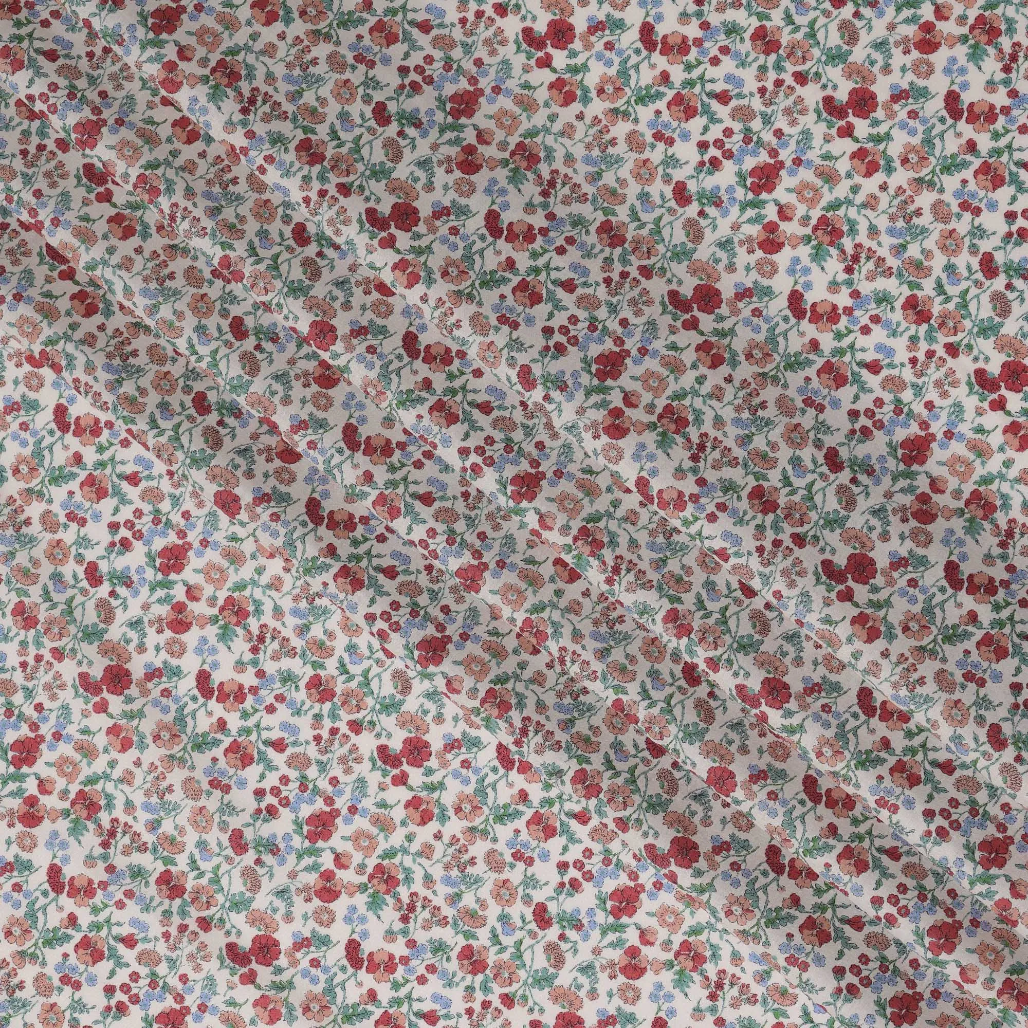 White and Red Floral Cotton Lawn Digital Print Fabric - 110 cm Width-D21232