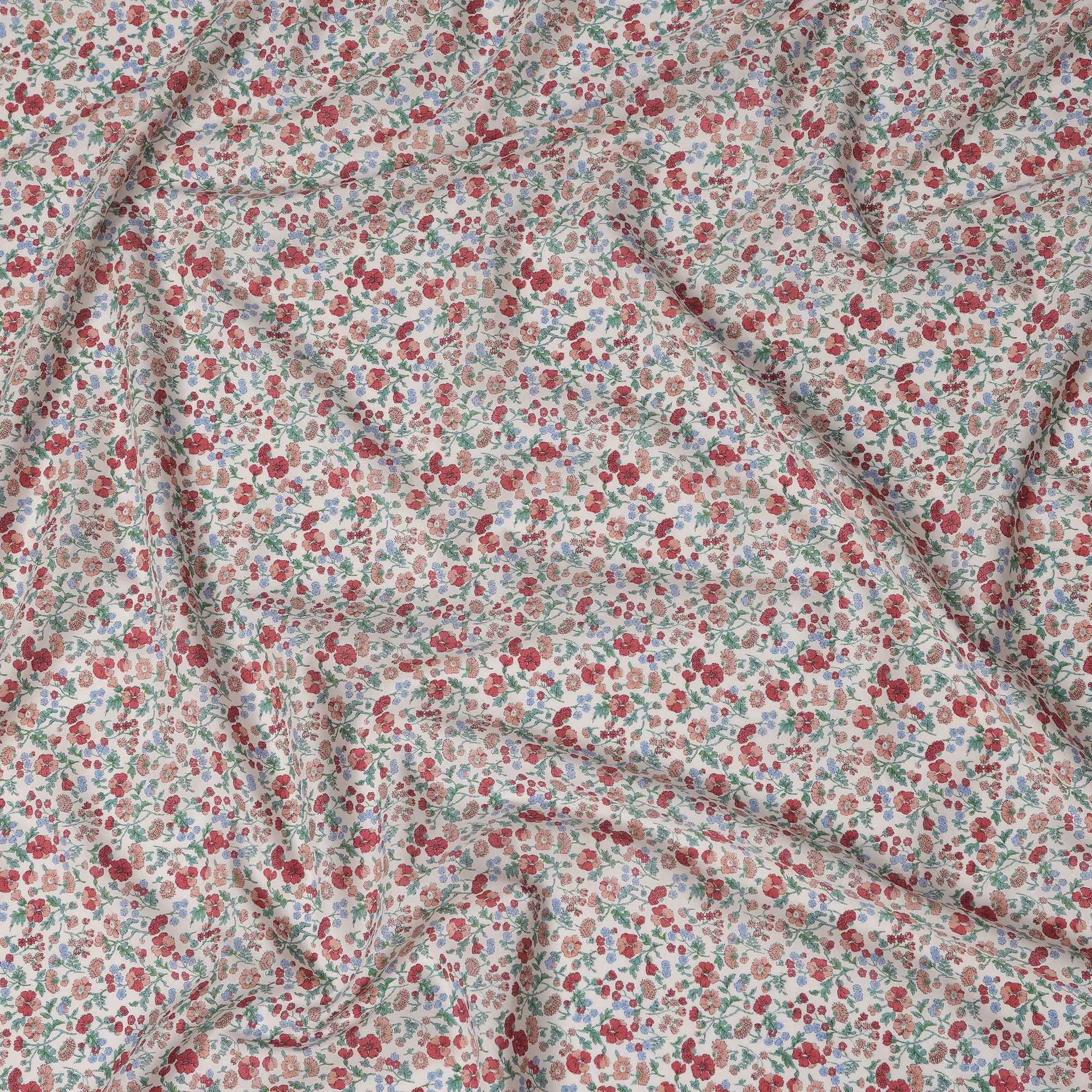 White and Red Floral Cotton Lawn Digital Print Fabric - 110 cm Width-D21232