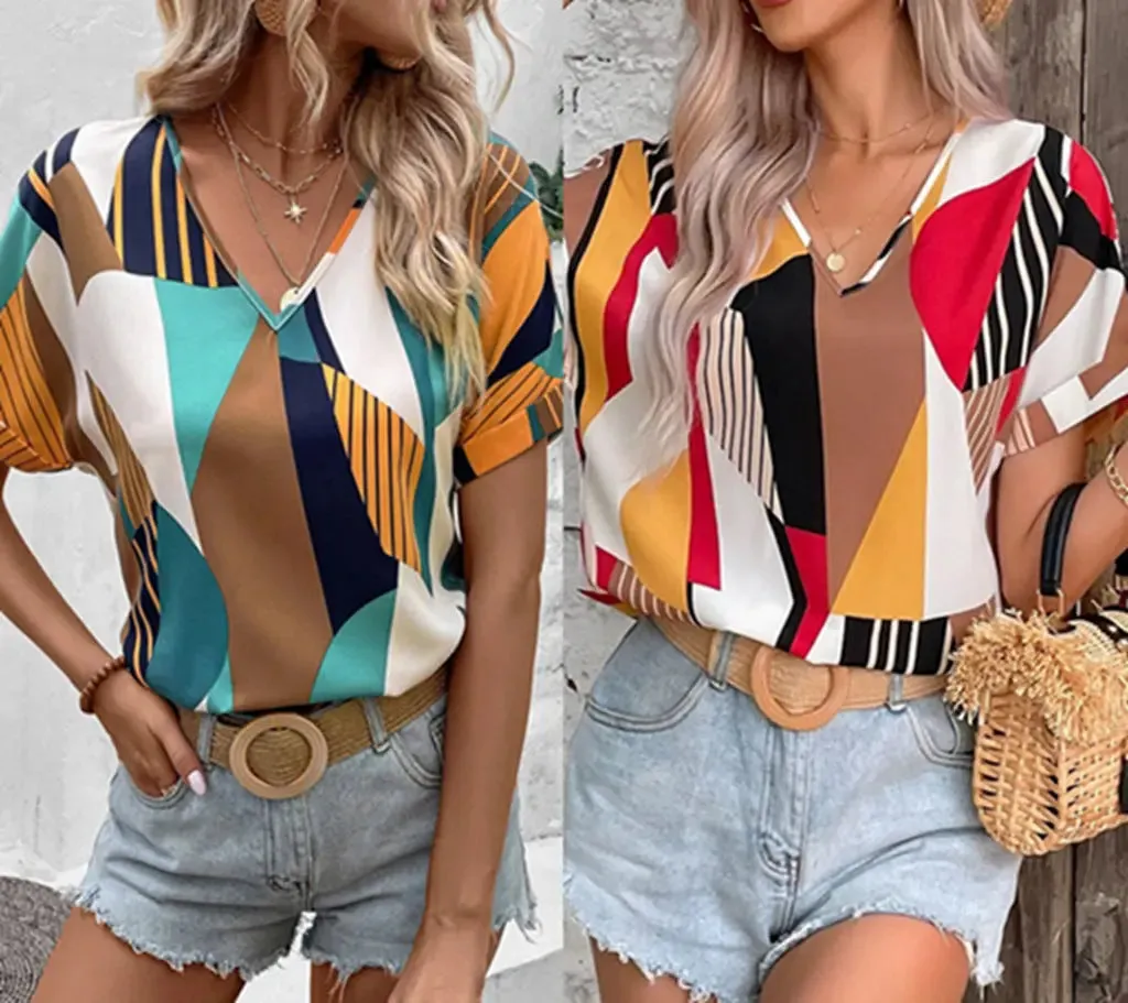 Women's Clothing Printed V-neck Top – Stylish Casual Printed Blouse for Women