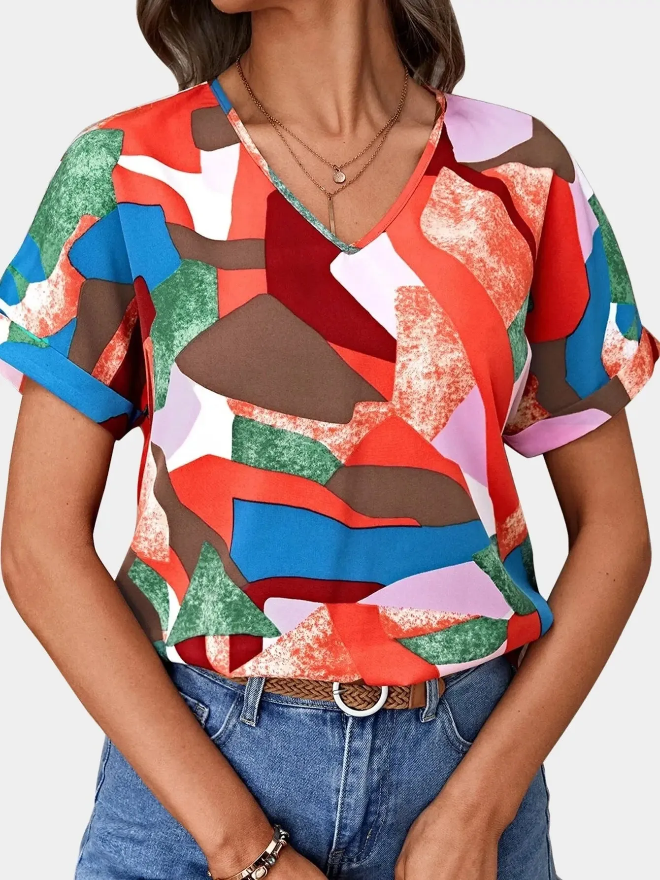 Women's Clothing Printed V-neck Top – Stylish Casual Printed Blouse for Women
