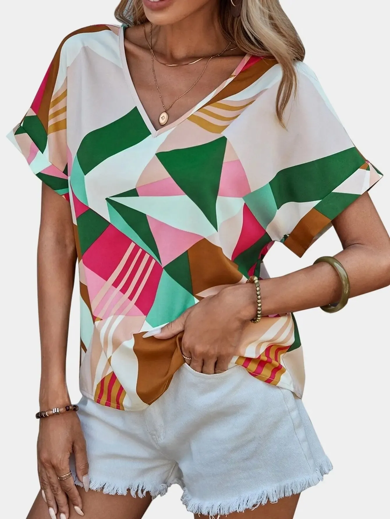 Women's Clothing Printed V-neck Top – Stylish Casual Printed Blouse for Women