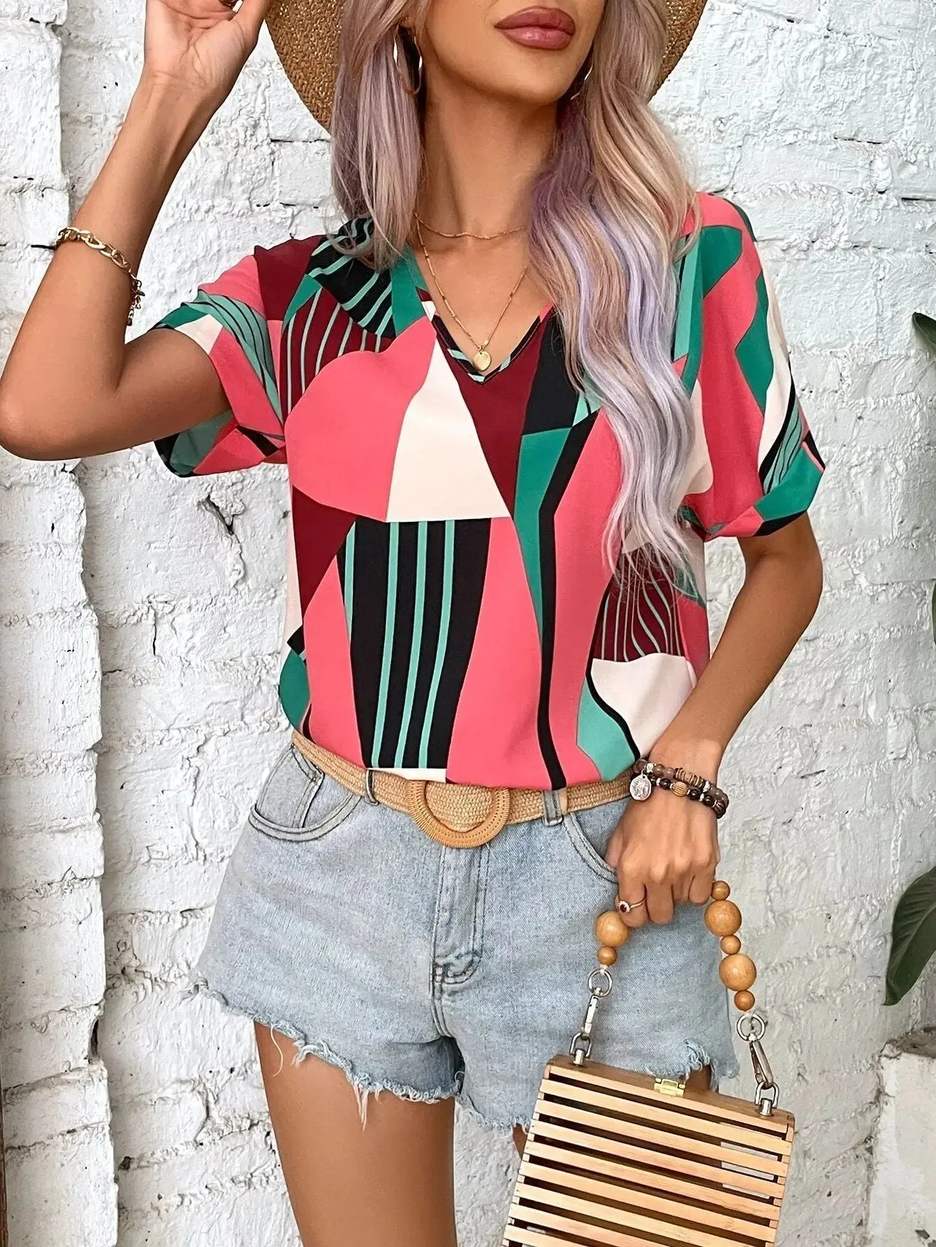 Women's Clothing Printed V-neck Top – Stylish Casual Printed Blouse for Women