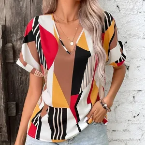 Women's Clothing Printed V-neck Top – Stylish Casual Printed Blouse for Women